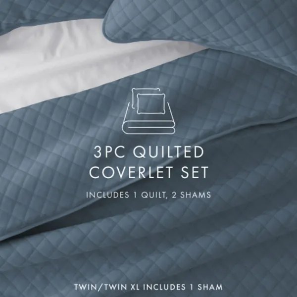 Quilts-Kirkland's Home Stitched Diamond 3-Pc. Queen Quilt Set Blue