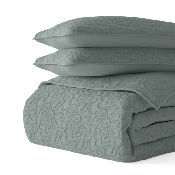 Quilts-Kirkland's Home Stitched Floral 3-Pc. Queen Quilt Set Green