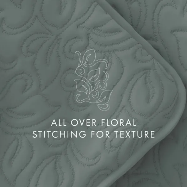 Quilts-Kirkland's Home Stitched Floral 3-Pc. Queen Quilt Set Green