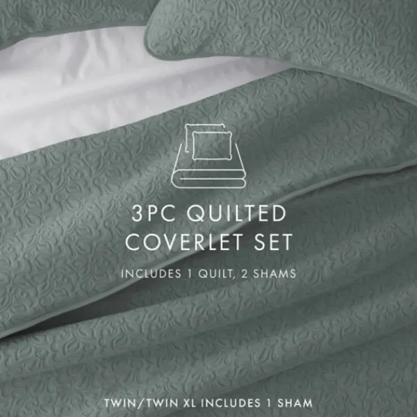 Quilts-Kirkland's Home Stitched Floral 2-Pc. Twin Quilt Set Green