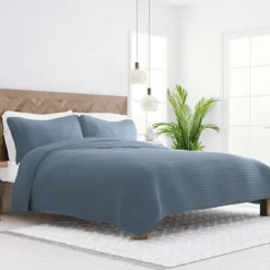 Quilts-Kirkland's Home Stitched Stripes 3-Pc. King Quilt Set Blue