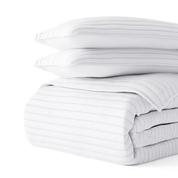 Quilts-Kirkland's Home Stitched Stripes 3-Pc. King Quilt Set White