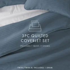 Quilts-Kirkland's Home Stitched Stripes 3-Pc. Queen Quilt Set Blue