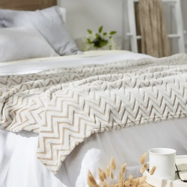 Blankets & Throws-Kirkland's Home Stone Chevron Plush Throw Tan