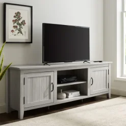 Tv Stands & Media Consoles-Kirkland's Home Stone Grooved Door Modern Farmhouse Tv Stand Gray