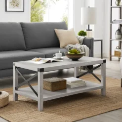 Coffee Tables-Kirkland's Home Stone Modern Farmhouse Coffee Table Gray