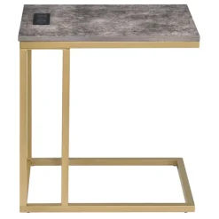 Accent & End Tables-Kirkland's Home Stone Top Gold C-Frame Accent Table Gray