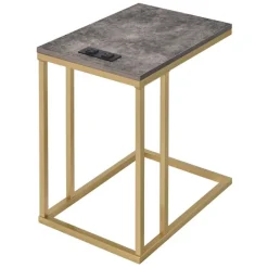 Accent & End Tables-Kirkland's Home Stone Top Gold C-Frame Accent Table Gray