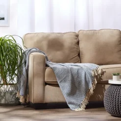 Blankets & Throws-Kirkland's Home Stone Wash Diamond Fringe Throw Blue