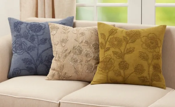 Pillows-Kirkland's Home Stone Wash Embroidered Blossom Throw Pillow Tan