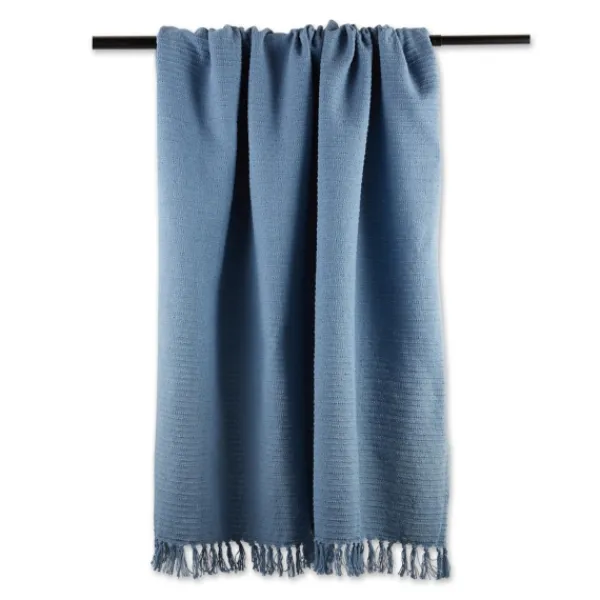 Blankets & Throws-Kirkland's Home Stonewash Ribbed Fringe Throw Blue