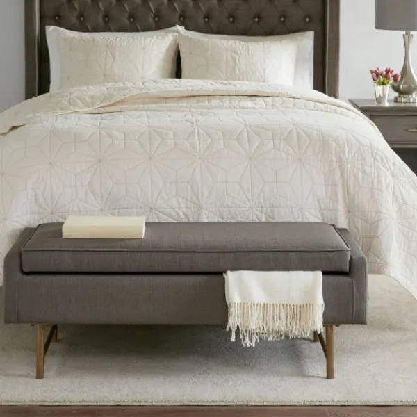 Benches & Ottomans-Kirkland's Home Storage Bench With Brown Metal Legs Gray
