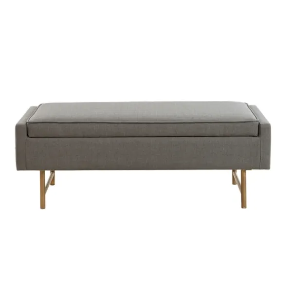 Benches & Ottomans-Kirkland's Home Storage Bench With Brown Metal Legs Gray