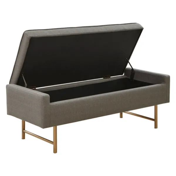 Benches & Ottomans-Kirkland's Home Storage Bench With Brown Metal Legs Gray
