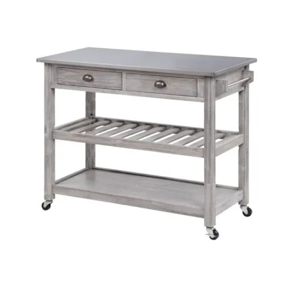 Kitchen Islands & Bar Carts-Kirkland's Home Storm Sonoma Stainless Steel Top Kitchen Cart Gray