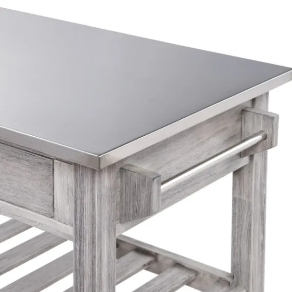 Kitchen Islands & Bar Carts-Kirkland's Home Storm Sonoma Stainless Steel Top Kitchen Cart Gray