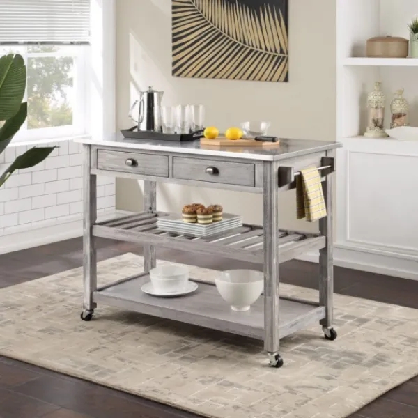 Kitchen Islands & Bar Carts-Kirkland's Home Storm Sonoma Stainless Steel Top Kitchen Cart Gray