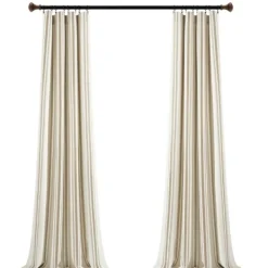 Curtains & Drapes-Kirkland's Home Stripe Farmhouse Curtain Panel Set, 95 In. Tan