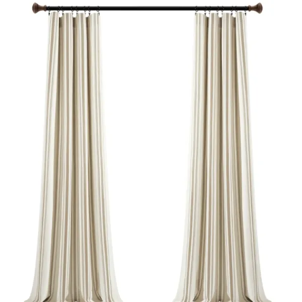 Curtains & Drapes-Kirkland's Home Stripe Farmhouse Curtain Panel Set, 95 In. Tan