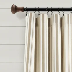 Curtains & Drapes-Kirkland's Home Stripe Farmhouse Curtain Panel Set, 95 In. Tan