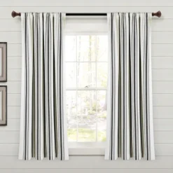 Curtains & Drapes-Kirkland's Home Stripe Farmhouse Curtain Panel Set, 63 In. Black