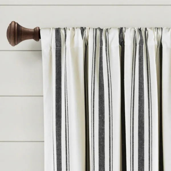 Curtains & Drapes-Kirkland's Home Stripe Farmhouse Curtain Panel Set, 63 In. Black