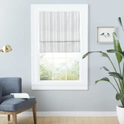 Curtains & Drapes-Kirkland's Home Stripe Ricci Blackout Curtain Shade, 23 In. Tan