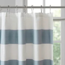 Shower Curtains-Kirkland's Home Stripe Waffle Weave Shower Curtain Blue