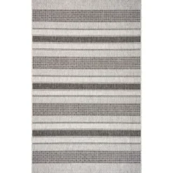Outdoor Rugs-Kirkland's Home Stripe Weave Sun Shower Outdoor Area Rug, 7X9 Gray