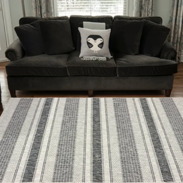 Outdoor Rugs-Kirkland's Home Stripe Weave Sun Shower Outdoor Area Rug, 7X9 Gray