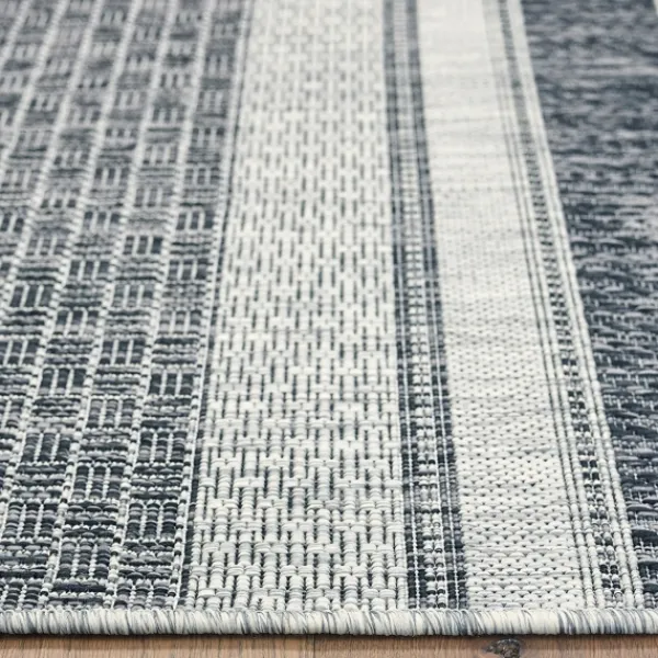Outdoor Rugs-Kirkland's Home Stripe Weave Sun Shower Outdoor Area Rug, 7X9 Gray
