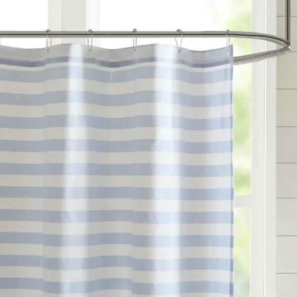 Shower Curtains-Kirkland's Home Stripe Woven Yarn Dyed Shower Curtain Blue