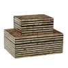 Baskets & Boxes-Kirkland's Home Striped Mother Of Pearl Shell Wood Boxes, Set Of 2 Tan/Gray