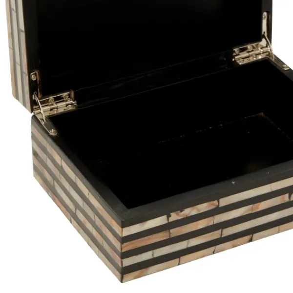 Baskets & Boxes-Kirkland's Home Striped Mother Of Pearl Shell Wood Boxes, Set Of 2 Tan/Gray