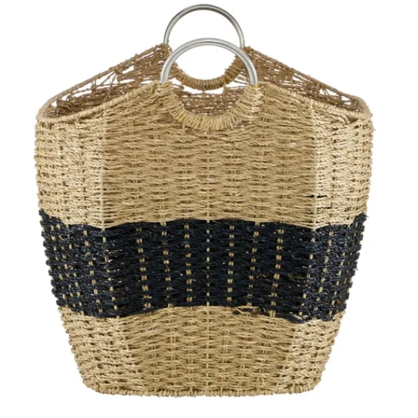 Baskets & Boxes-Kirkland's Home Striped Natural Seagrass Basket Tan/Black