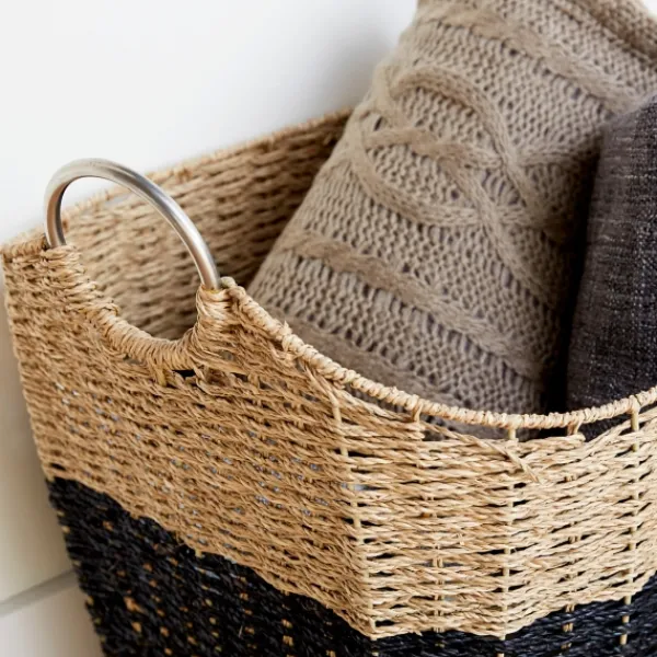 Baskets & Boxes-Kirkland's Home Striped Natural Seagrass Basket Tan/Black