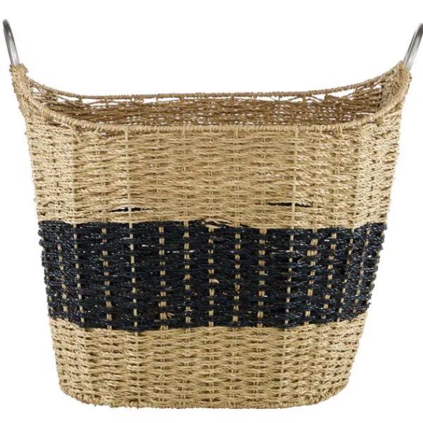 Baskets & Boxes-Kirkland's Home Striped Natural Seagrass Basket Tan/Black
