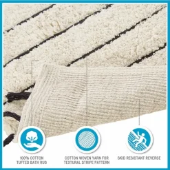 Bathroom Rugs-Kirkland's Home Striped Tassel Bath Mat Ivory