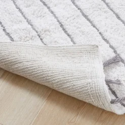 Bathroom Rugs-Kirkland's Home Striped Tassel Bath Mat White