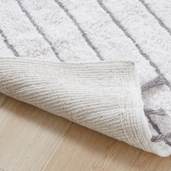 Bathroom Rugs-Kirkland's Home Striped Tassel Bath Mat White