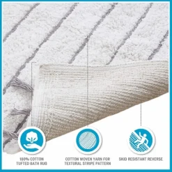 Bathroom Rugs-Kirkland's Home Striped Tassel Bath Mat White