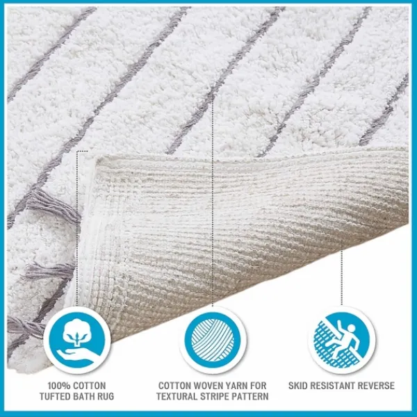 Bathroom Rugs-Kirkland's Home Striped Tassel Bath Mat White