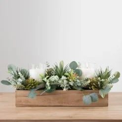 Arrangements & Greenery-Kirkland's Home Succulent And Eucalyptus Centerpiece In Crate Green/Brown