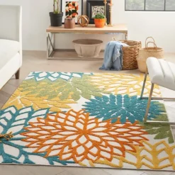 Outdoor Rugs-Kirkland's Home Summer Hues Floral Burst Outdoor Area Rug, 6X9 Multi