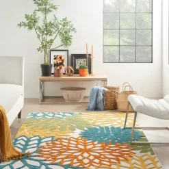 Outdoor Rugs-Kirkland's Home Summer Hues Floral Burst Outdoor Area Rug, 6X9 Multi