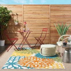 Outdoor Rugs-Kirkland's Home Summer Hues Floral Burst Outdoor Area Rug, 6X9 Multi