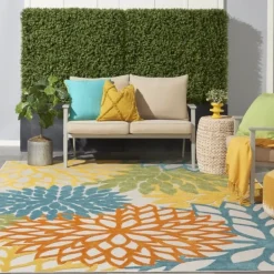 Outdoor Rugs-Kirkland's Home Summer Hues Floral Burst Outdoor Area Rug, 6X9 Multi