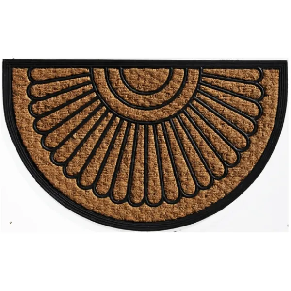 Doormats-Kirkland's Home Sunburst Half Circle Coir Doormat Tan/Black