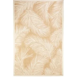Outdoor Rugs-Kirkland's Home Sunlight Palm Leaves Outdoor Area Rug, 6X9 Yellow/White