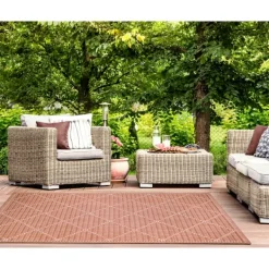 Outdoor Rugs-Kirkland's Home Sunset Diamond Outdoor Area Rug, 7X9 Orange/White